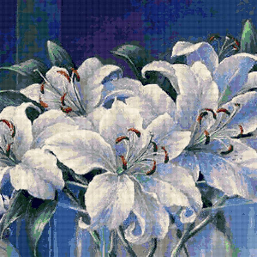 Белые лилии - цветы, белые лилии, лилии, букет, нежные лепестки - предпросмотр