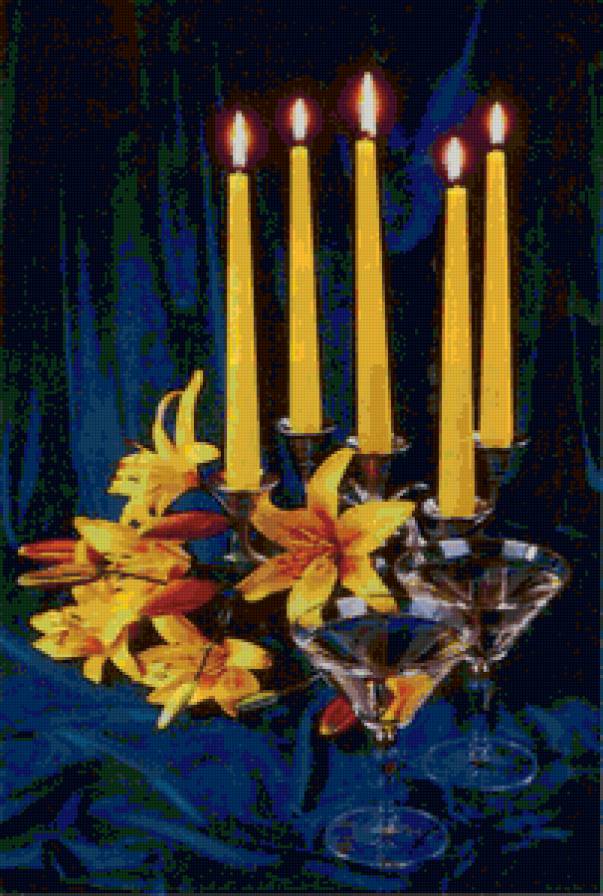 Свечи - свечи, живопись, цветы - предпросмотр