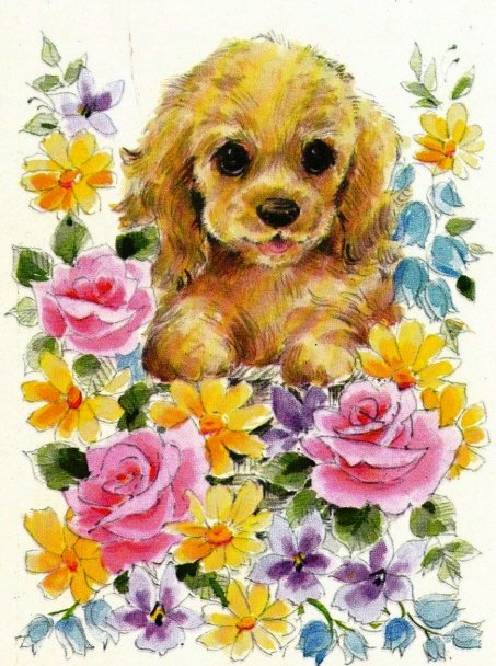 Пёсик в цветах - щенок, , собачка, собаки, цветы, зверушки, собака, животные - оригинал