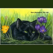 Оригинал схемы вышивки «черный кот» (№81303)