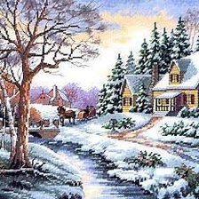 Оригинал схемы вышивки «зима в деревне» (№81989)