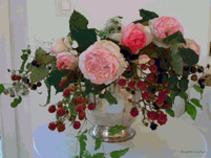 №82058 - ягоды, розы, цветы, букет - предпросмотр
