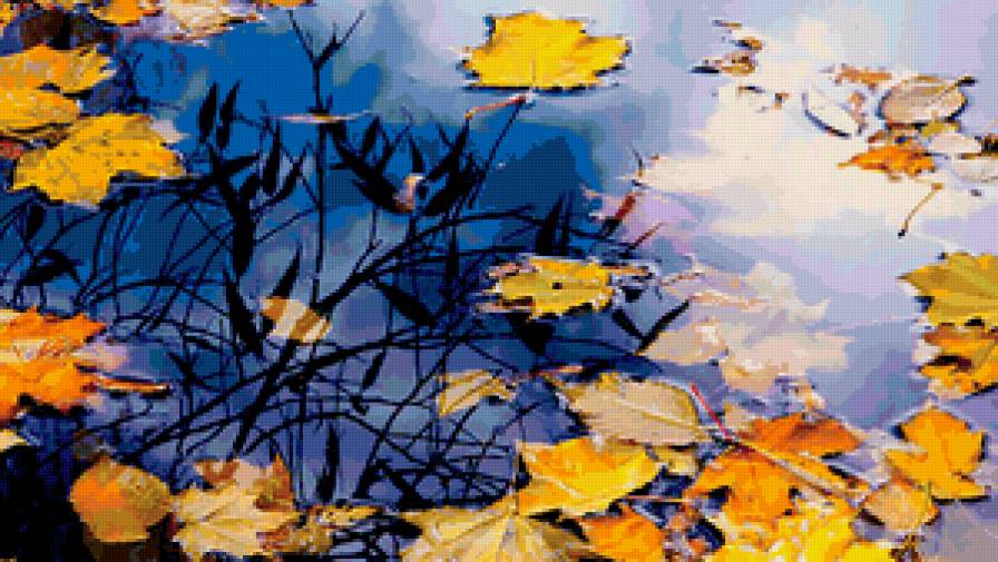 осенний пейзаж - осень, лужа, листья - предпросмотр