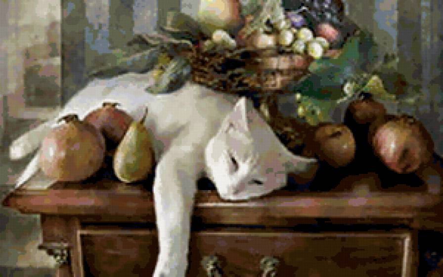 кошка - натюрморт, фрукты, кот, кошка - предпросмотр