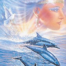 Оригинал схемы вышивки «Девушка и дельфины» (№82546)