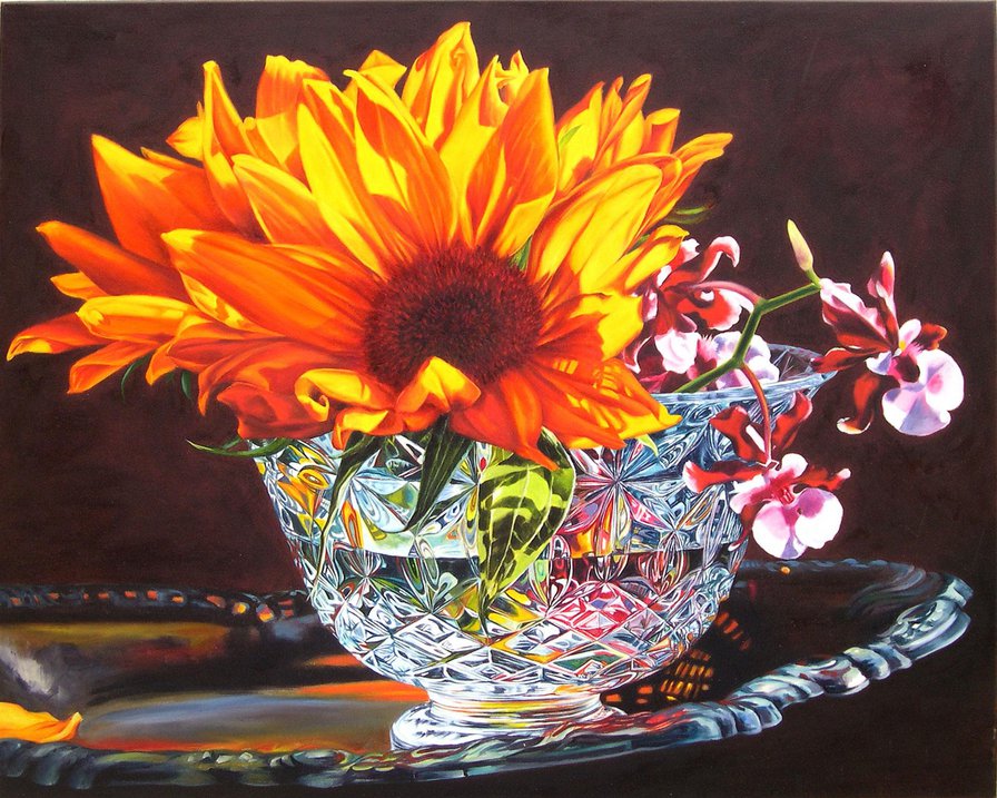 Цветы в хрустале - ваза, живопись, натюрморт, картина, цветы, цветы в хрустале - оригинал
