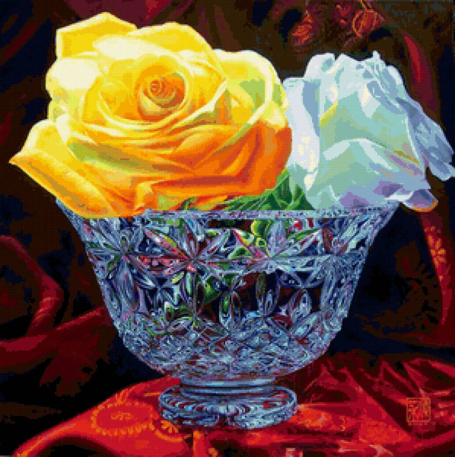 Цветы в хрустале - ваза, натюрморт, картина, цветы в хрустале, живопись, цветы - предпросмотр