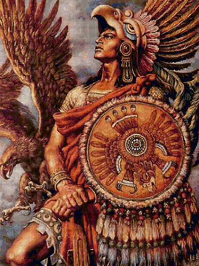 Воин ацтеков - живопись, ацтеки, орел, птица, воин, мужчина, картина - предпросмотр