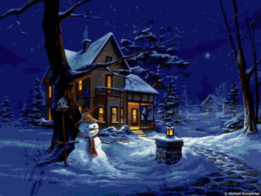 домик в лесу - снеговик, дом.зима - предпросмотр