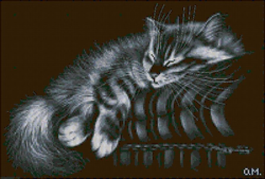 Сладкий сон - животные, живопись, монохром, коты - предпросмотр