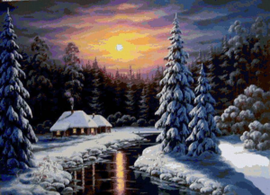 зима - река, картина, пейзаж, зима - предпросмотр