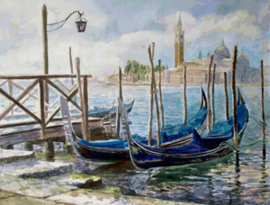 Серия "Пейзаж. Венеция" - лодка, домик, город, река, пейзаж - предпросмотр