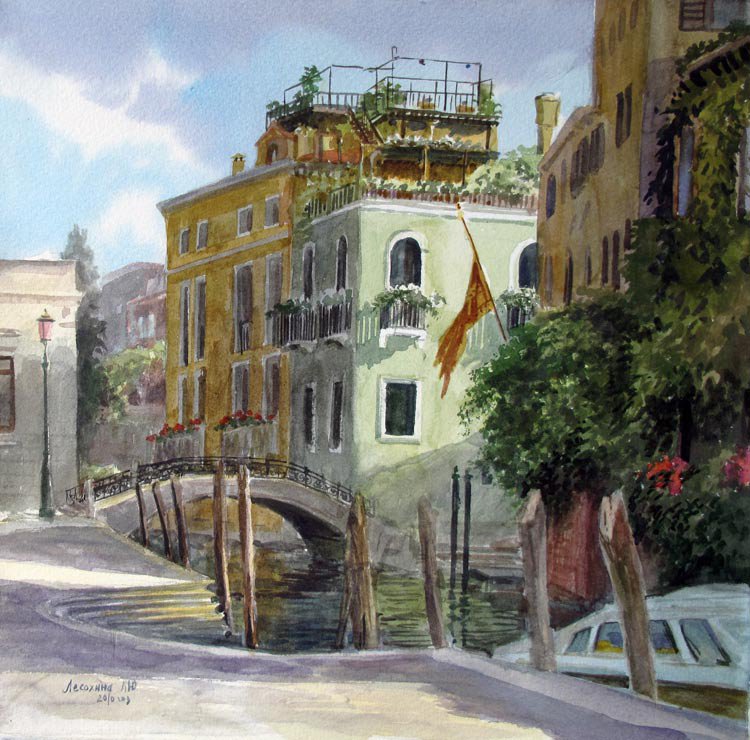 Улочки Венеции - мост, пейзаж, домик, город, река - оригинал