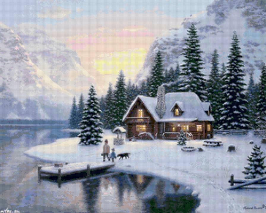 дом у реки - река, дом, зима, природа, пейзаж, лес - предпросмотр