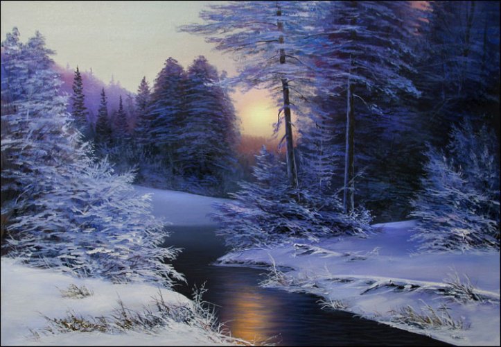 зима в лесу - ели, река, лес, зима, природа - оригинал