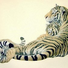 Оригинал схемы вышивки «Тигры. Мама с малышами» (№84881)