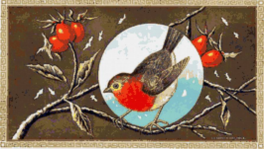Птички и ягодки - рождество, шиповник, птицы, птички, подушки, птички и ягодки - предпросмотр