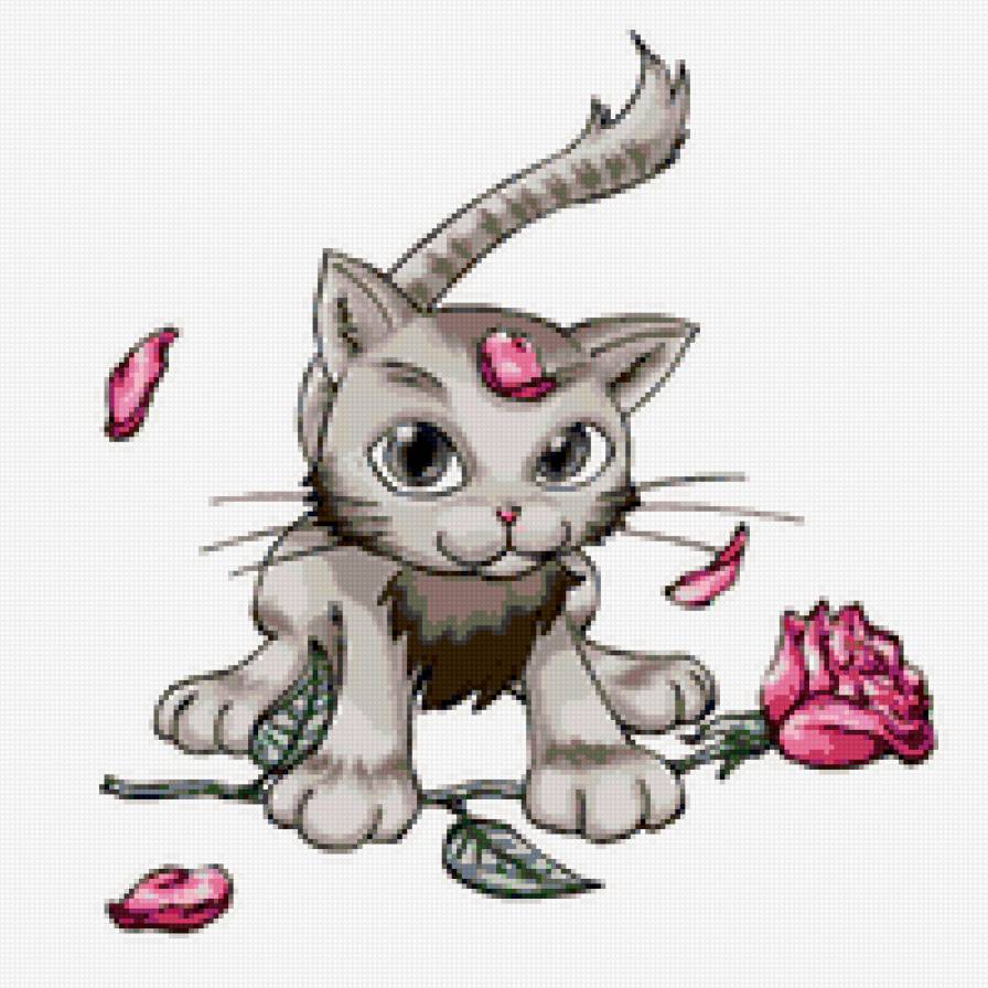 котенок с розой - котенок - предпросмотр