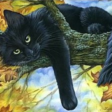 Оригинал схемы вышивки «черный кот на дереве» (№86004)