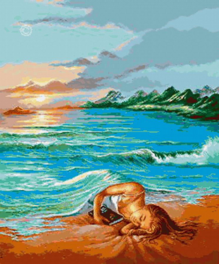 Объятия моря - море, картина, пейзаж, живопись, вода, девушка - предпросмотр