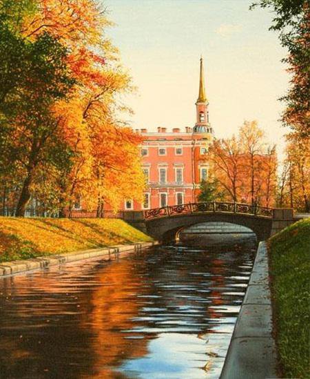 Михайловский замок - осень, с.-петербург, пейзаж, вода - оригинал