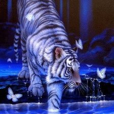 Оригинал схемы вышивки «тигр в воде» (№86327)