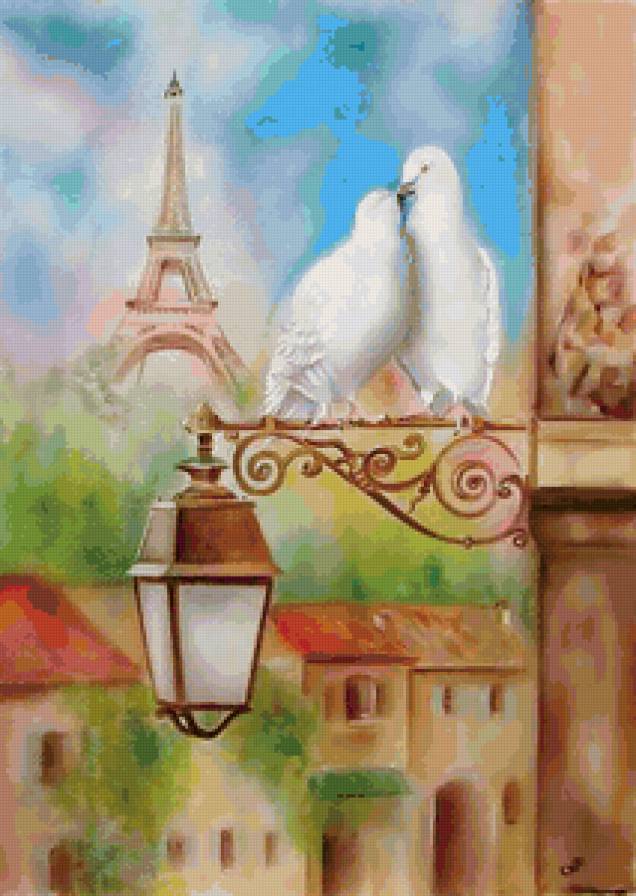 любовь в Париже - голуби, фонарь, париж - предпросмотр