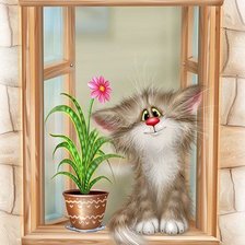 Оригинал схемы вышивки «кот на окне» (№87138)