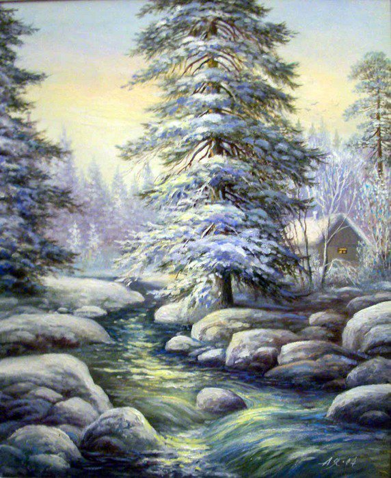 зимушка - пейзаж, зима, природа, река, деревня - оригинал