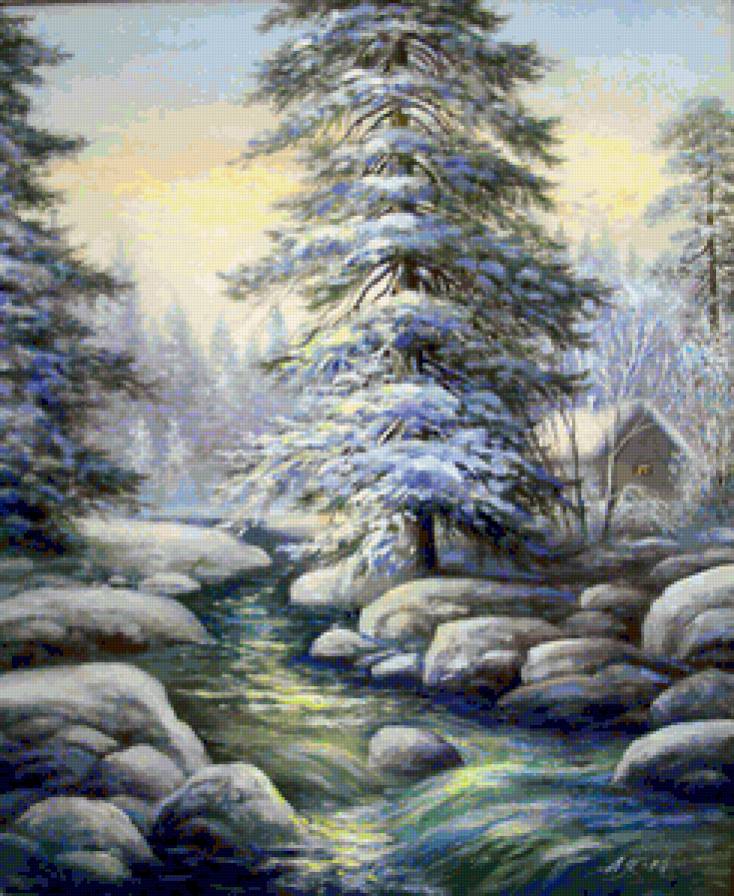 зимушка - природа, река, деревня, пейзаж, зима - предпросмотр