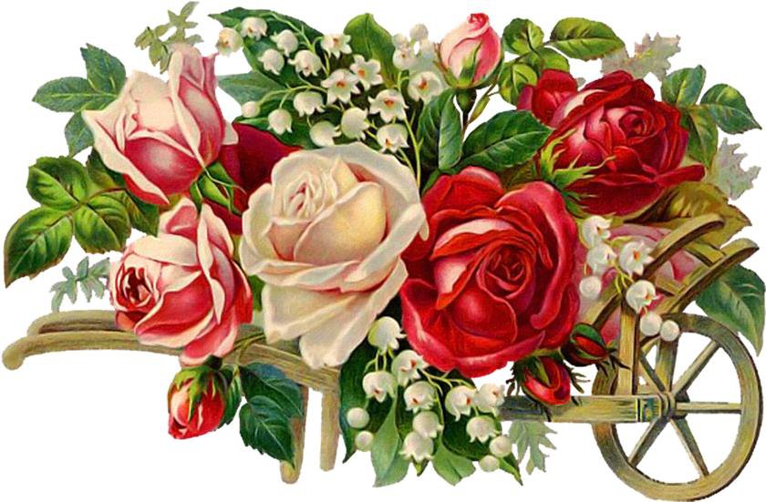 розы и ландыши - букет, цветы, розы, винтаж - оригинал