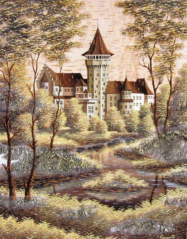 Замок в лесу - пейзаж, живопись, замок, природа, замки, лес - оригинал