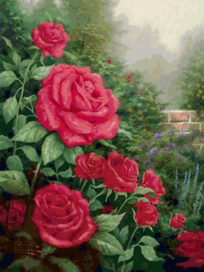 Розы - цветы, пейзаж, живопись - предпросмотр
