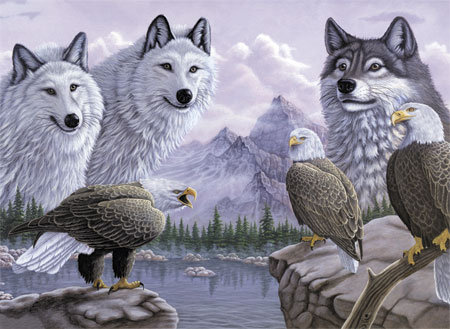 Волки и орлы - орел, горы, волки, птицы, животные - оригинал