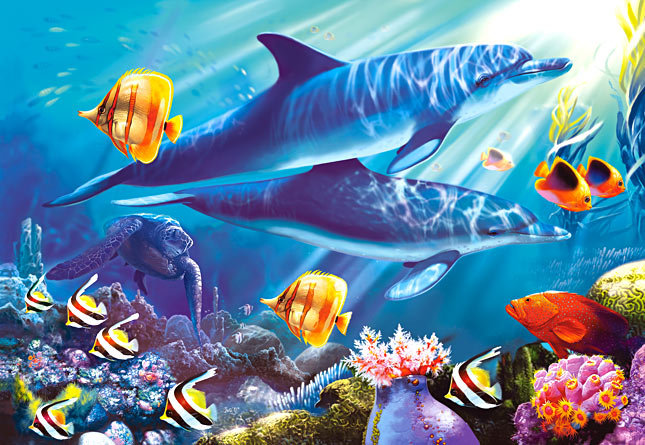 Подводный мир - дельфины, море, вода, водная тематика, рыбы, подводный мир - оригинал