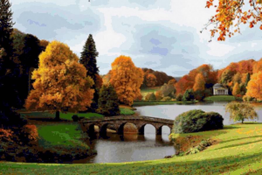 Осенний парк - природа, парк, мост, осень, пейзаж, вода - предпросмотр