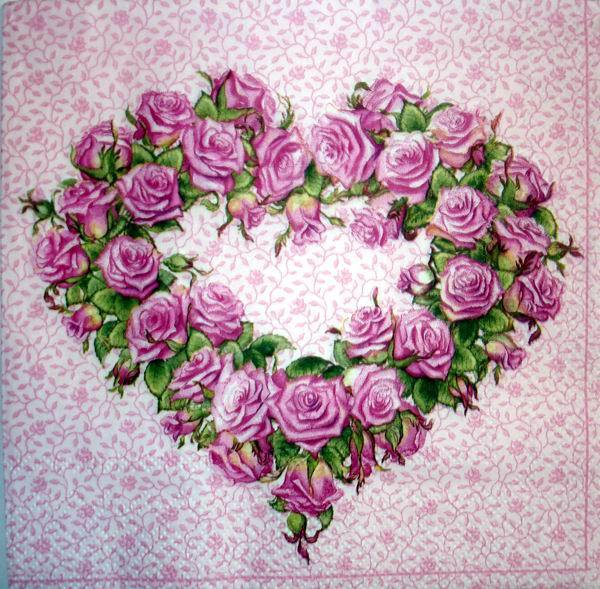 Сердечко - цветы, подушка, сердце, розы, любовь, салфетка - оригинал