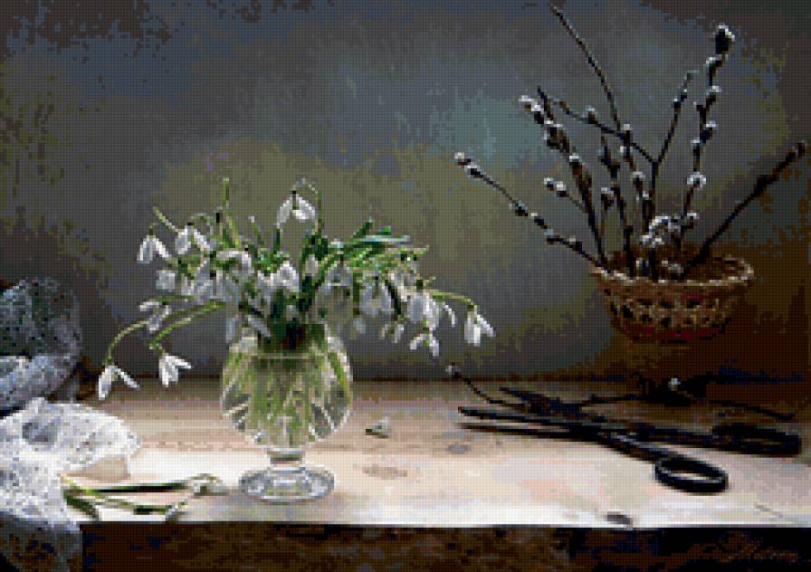 Натюрморт с подснежниками - букет, натюрморт, цветы в вазе - предпросмотр