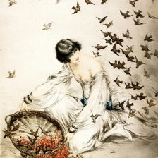 Оригинал схемы вышивки «женщина и птицы» (№88801)