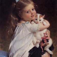 Оригинал схемы вышивки «Девочка с котенком» (№88889)