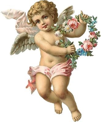 ангел с цветами - ангел, валентинка, винтаж - оригинал