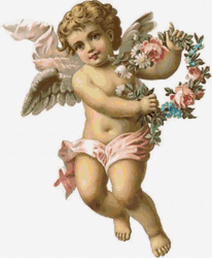 ангел с цветами - ангел, винтаж, валентинка - предпросмотр