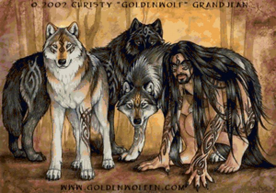 волки - волк, мужчина, животные, фентези, хищники - предпросмотр