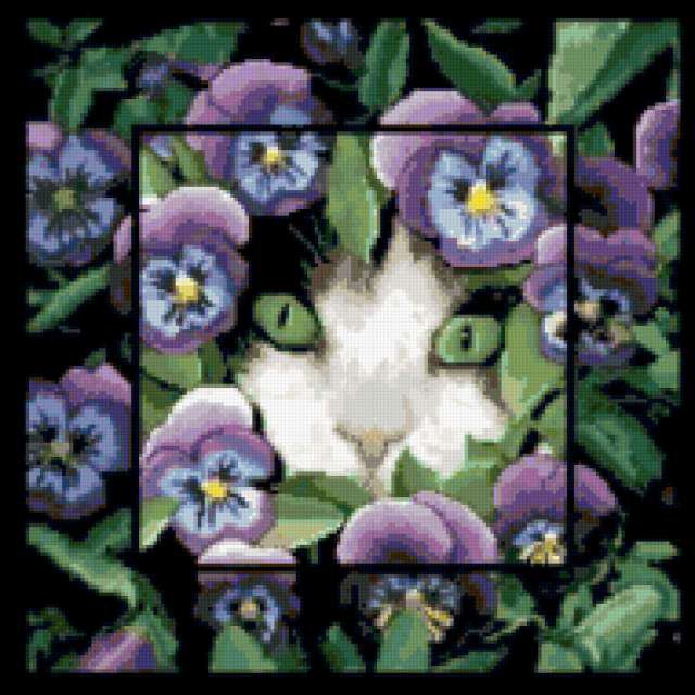 Котенок - котенок, живопись, цветы, подушка - оригинал