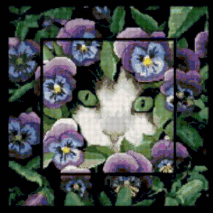 Котенок - котенок, подушка, живопись, цветы - предпросмотр