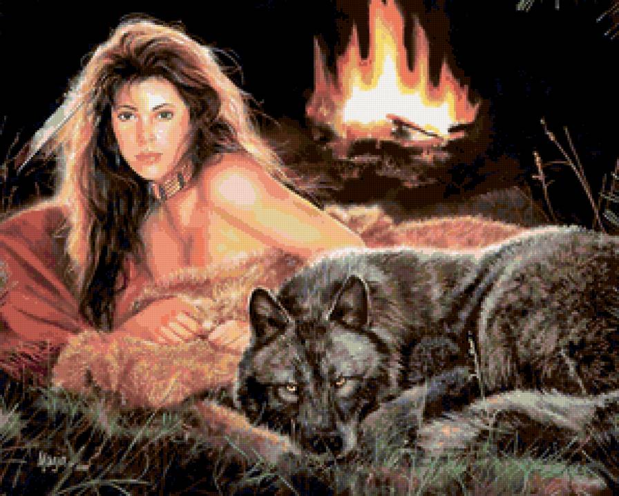 девушка - индейцы, девушки, индейка, образ, женщина, волк - предпросмотр