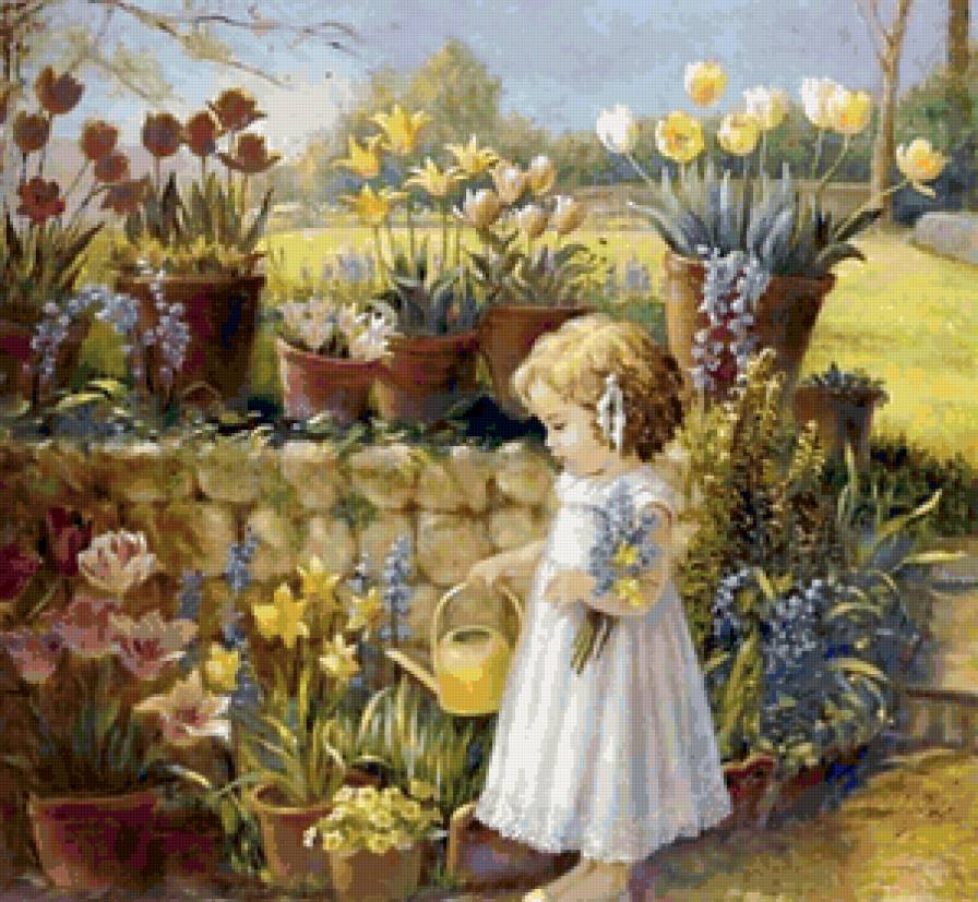 летний сад - цветы, сад, девочка - предпросмотр