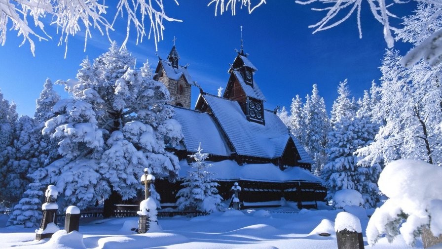 Зимний пейзаж - снег, природа, зима, дом - оригинал