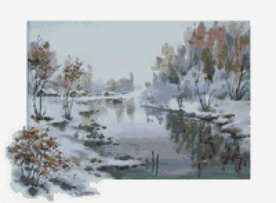 Ранний снег - зима, река, деревья, снег, пейзаж - предпросмотр