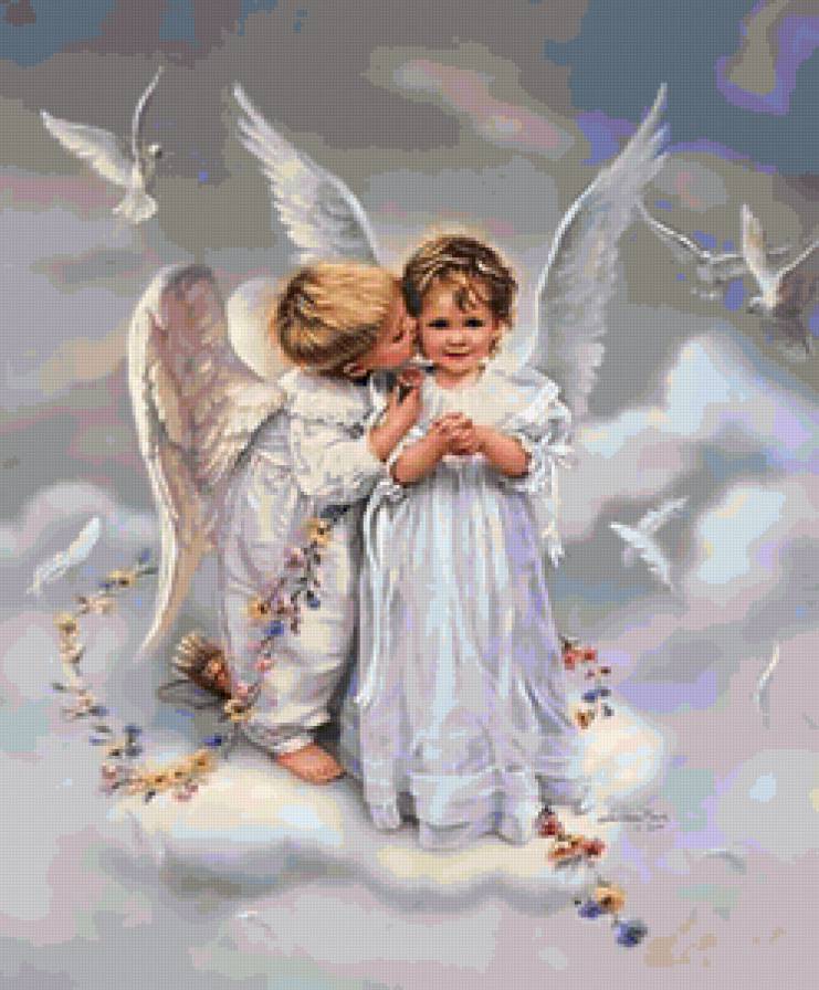 Ангелочки - божественное, ангелы, дети, небо, ангелочки, голуби, облака - предпросмотр